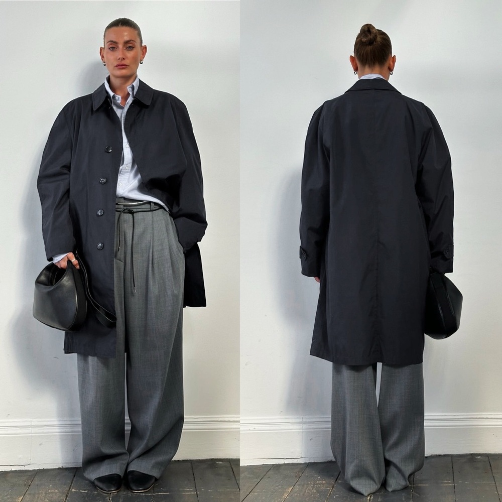 London Fog Vintage Coated Concelled Placket Trench Coat Lined Black Large